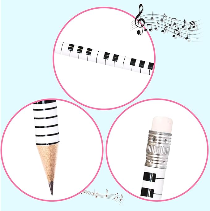Fancy Land 50 PCS Music Pencils Music Note Wooden Pencil with Eraser Classroom School Teacher Award for Kids