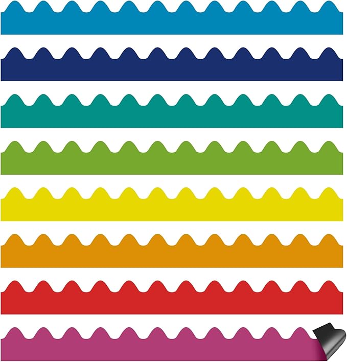 Qeeenar 24 Pcs Colorful Scalloped Magnetic Borders for Classroom Whiteboard Waves Magnetic Strips Bulletin Board Borders School Classroom Chalkboard Trim Decorations