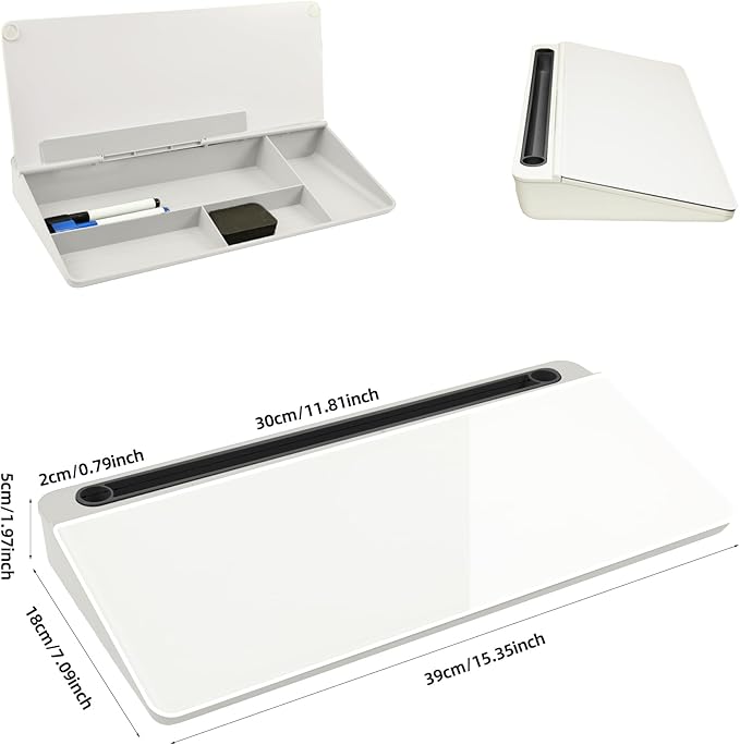 Desktop Whiteboard, Glass Dry Erase Board, Desk Board Buddy,Computer Keyboard Stand,Desk Whiteboard Organizer for Home,Office,School Supplies(Black & White)