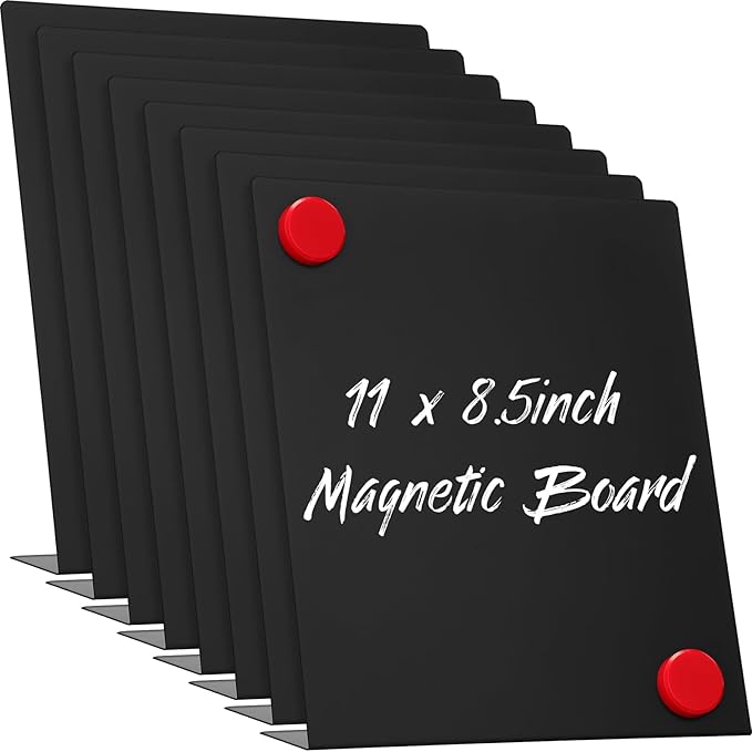 Fainne 8 Pcs Magnetic Bulletin Board with Easel Stand Mini Black Magnet Metal Tabletop Memo Display Board for Back to School Menu Table Office Supplies (11 x 8.5 Inches)