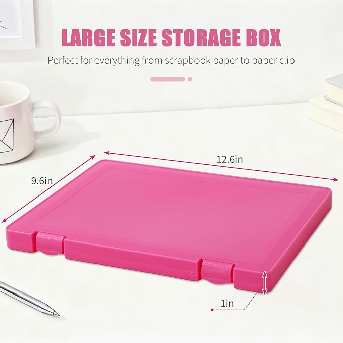 JarThenaAMCS 6 Pack Paper Storage Box 12.6 x 9.6 in Photo Scrapbook Storage Container A4 Pastel Art Supply Plastic Organizer Box for Card Paper Documents Craft Office School Supplies