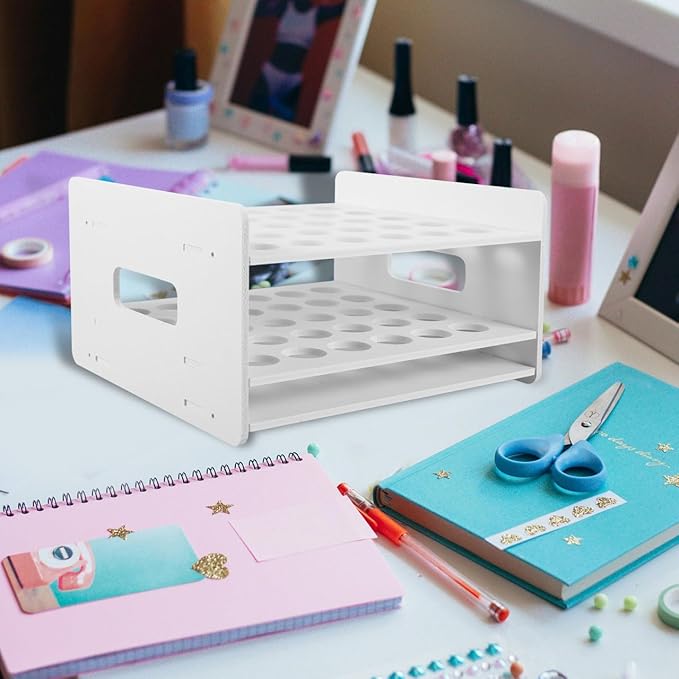 Scissors Organizer and Test Tube Display Rack 30-Hole Wooden Storage Box for Classroom Home Office Use
