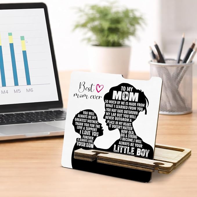 Mother's Day Appreciation Gift for Mom - Multi-functional Desk Organizer - Motivational wooden Best Mom Sign for Office Desk Shelf Decor