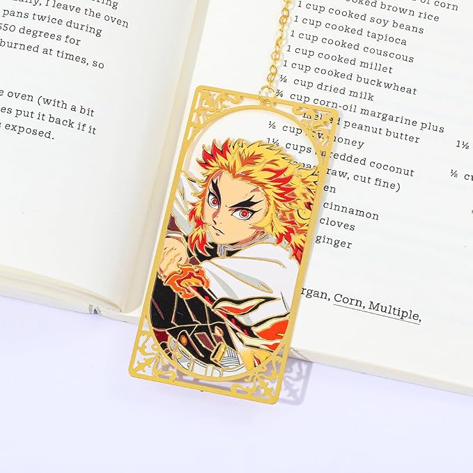 Demon Kamado Bookmark Page Mark, Anime Tanjiron Zenitsu Giyuu Kyoujurou Figure Hollowed-Out Metal Book Mark Reading Tool, Stationery Gifts for Reading Lovers Bookworm (7pcs)