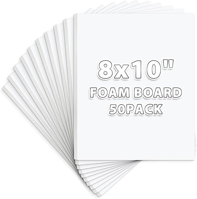 Golden State Art, Pack of 50, Foam Core Backing Boards (1/8" Thick, 8x10 White)