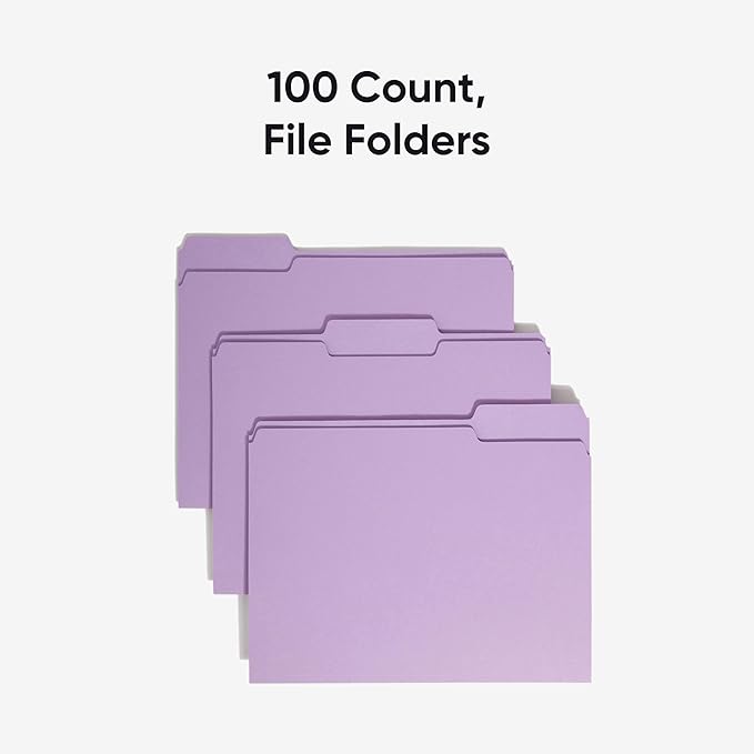 Smead Colored File Folder, 1/3-Cut Tab, Letter Size, Lavender, 100 per Box (12443)