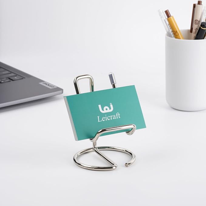 Business Card Holder for Desk, Cute Metal Card Organizers and Office Desk Accessories for Men and Women (Vertical Silver)