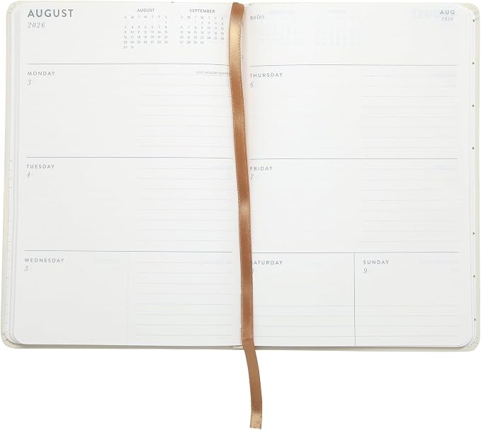 WORLD TRAVELER 2026 Planner - 6x8 Inch Weekly and Monthly Calendar Planner Agenda Book with Bookmark & Ribbon for School and Office, Size 6X8, Gold Grace