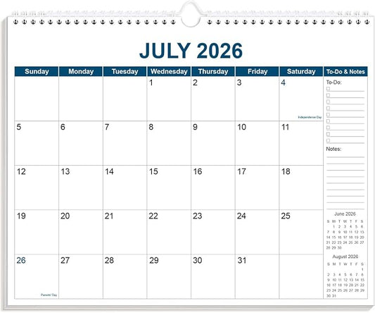 Calendar 2026-2027 - Wall Calendar from July 2026 to December 2027, 2026-2027 Wall Hanging Calendar Planner with Thick Paper, 12" x 14.5", Blue