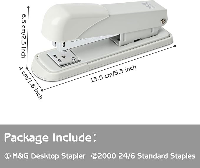 M&G Desktop Staplers, Desk Stapler with 2000 Staples, 25 Sheets Capacity, Metal Office Staplers for School Office Home, No Jam, Non-Slip (Grey)