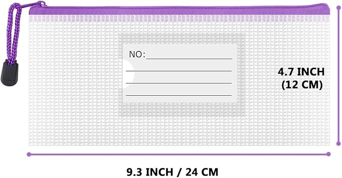 BOPART 24pcs Small Mesh Zipper Pouch 9.3x4.7 Inches Pencil Pouch Bags, Small Mesh Bag with Label Pocket for School & Office Supplies, Plastic Zip Bill Bags for Home Travel Storage & Organizing