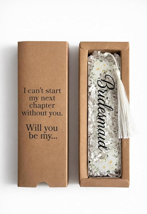 Gift for Bridesmaid Proposal Acrylic Floral Bookmark with Box, Will You Be My Bridesmaid Bridal Party Gift, 13x2 Inches (Bridesmaid) (Bridesmaid)