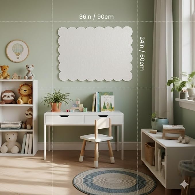 Scalloped Felt Bulletin Board 36 x 24 Inches, Large Decorative Pin Board for Wall, Vision & Message Board for Home Office, Bedroom & Study (Warm Beige)