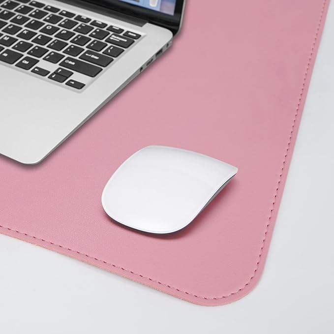 AFIING Leather Desk Pad Protector, Large Desk Mat with Natural Cork & PU Leather, Mouse Pad, Non-Slip, Waterproof Desk Writing Pad for Office and Home, Rose Pink
