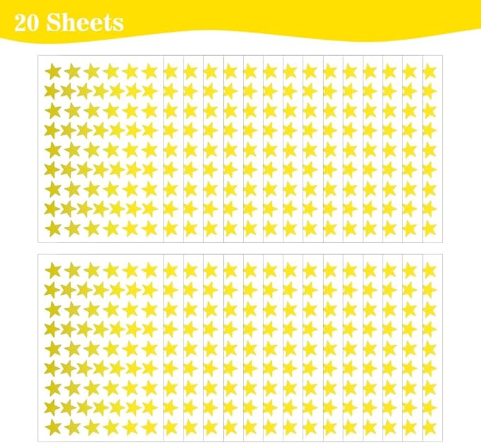 1080 PCS Gold Star Stickers, Small Star Stickers, 20 Sheets Foil Star Metallic Stickers, Star Sticker for Kids Reward, School Planner, Behavior Chart, Classroom Teacher Supplies, DIY, Home