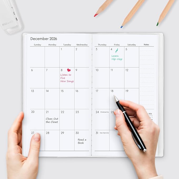 KONVINIT Pocket Calendar 2025-2027, Pocket Planner 2026-3.7" x 6.7" - Runs from September 2025 Until December 2027, Monthly Planner 2025-2027 with PVC Cover for Planning, Black