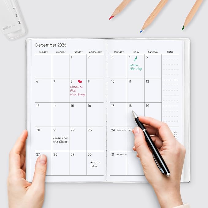 KONVINIT Pocket Calendar 2025-2027, Pocket Planner 2026-3.7" x 6.7" - Runs from September 2025 Until December 2027, Monthly Planner 2025-2027 with PVC Cover for Planning, Black
