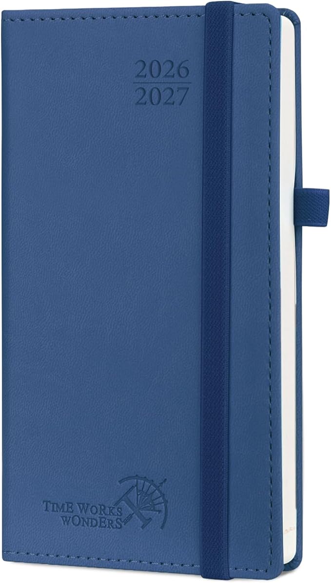 POPRUN Pocket Planner 2026-2027, Slim Size-3.5" x 6.5", 17 Month (Aug 2026 - Dec 2027) Academic Pocket Calendar for Purse, Small Weekly Appointment Book with Vegan Leather Hardcover - Navy Blue