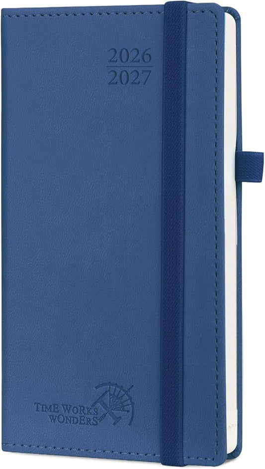 POPRUN Pocket Planner 2026-2027, Slim Size-3.5" x 6.5", 17 Month (Aug 2026 - Dec 2027) Academic Pocket Calendar for Purse, Small Weekly Appointment Book with Vegan Leather Hardcover - Navy Blue
