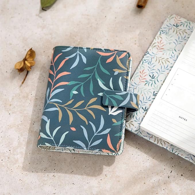 Filofax Botanical Organizer, Pocket Size, Blue - Smooth, Leather-Look, Six Rings, Week-to-View Calendar Diary, Multilingual, 2025 (C022644-25)