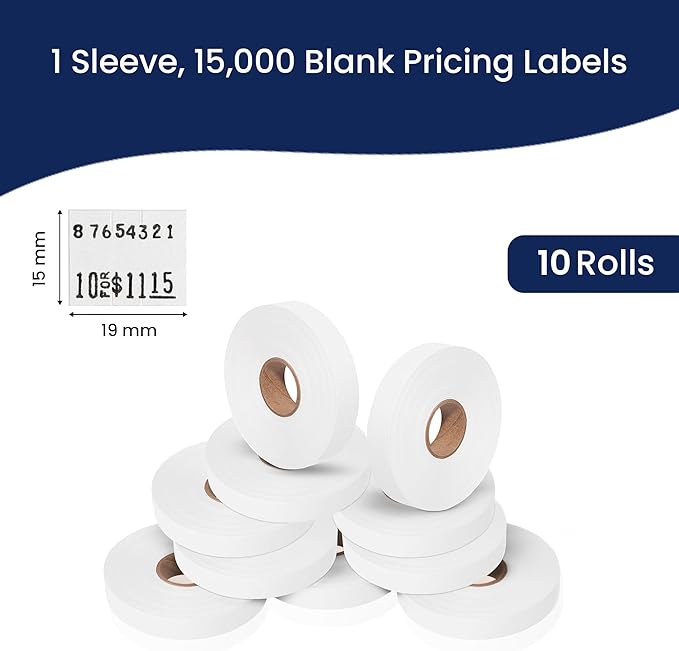 Perco White Pricing Labels for Monarch 1115 Price Gun - 10 Rolls, 15,000 Price Marking Labels - with Bonus Ink Roll