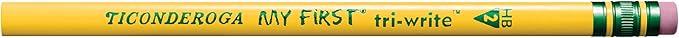 Ticonderoga My First Tri-Write Wood-Cased Pencils, Unsharpened, 2 HB Soft, With Erasers, Yellow, 36 Count