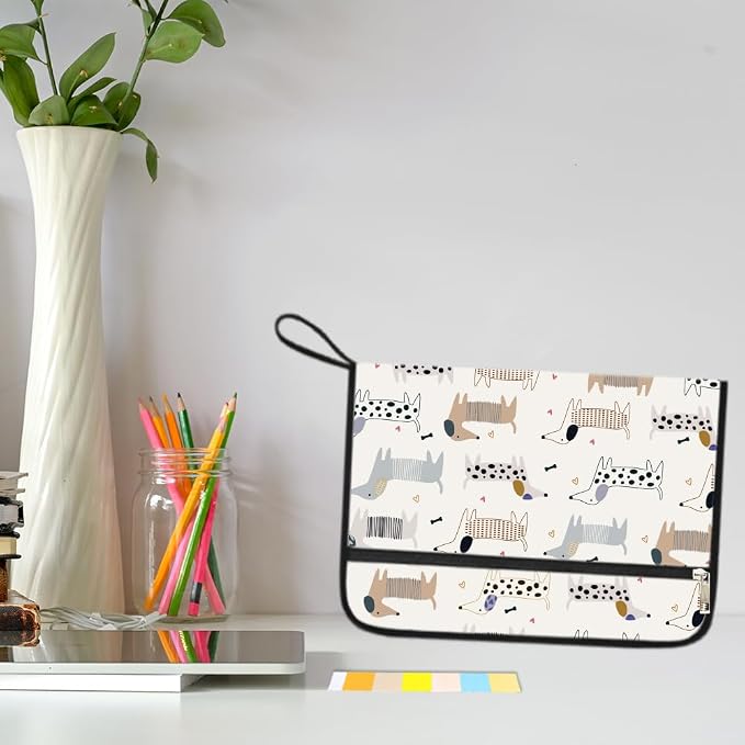 WEBEEDY 13 Pockets Expanding File Folder Cute Dachshund Accordion File Organizer with Labels and Zipper, Adorable Dog Bone Prints Document Organiser Portable for A4 Paper Receipt Paperwork Office