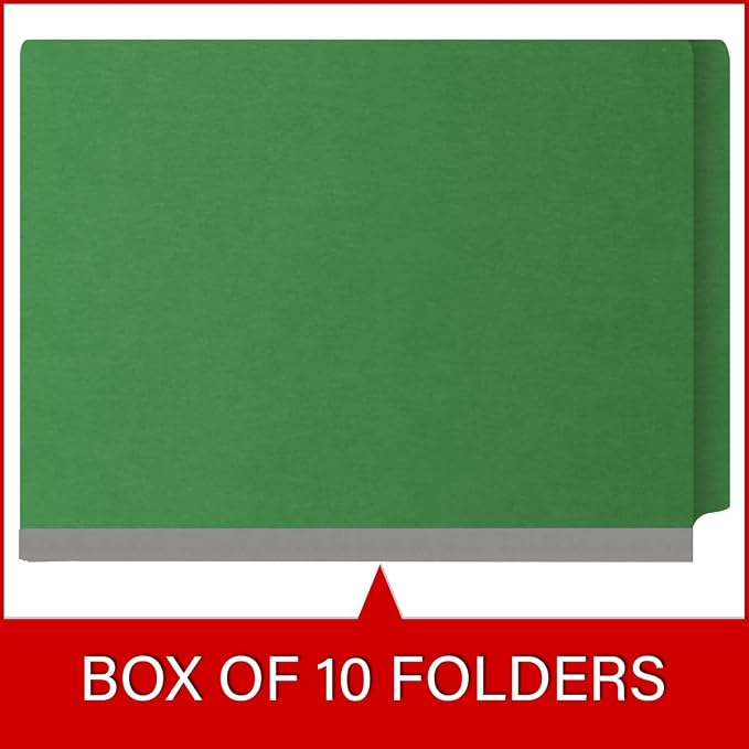 25 Pt. Pressboard Classification Folders, Full Cut End Tab, Letter Size, 2 Dividers, Moss Green (Box of 10)