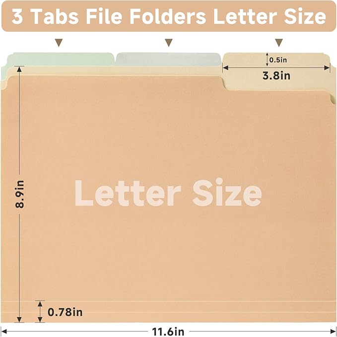 18pcs File Folders, Letter Size, 6 Color Assorted Two-Tone, Pastel, Manilla folders 8.5 x 11, for documents, Colored folders, 3 Tab Position,Filing Cabinet, carpetas para documentos, Paper