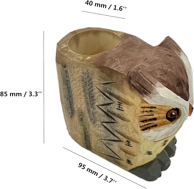 TANG SONG Creative Wood Carving Owl Handicrafts Pen and Pencil Holder Office Desk Supplies Organizer Pencil Cup