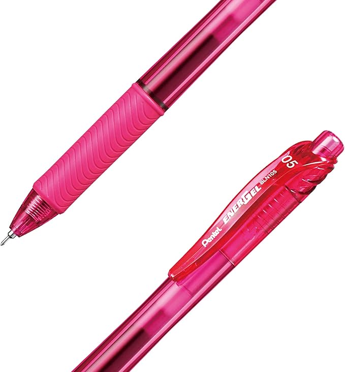 Pentel EnerGel-X Retractable Liquid Gel Pen (0.5mm) Needle Tip, Fine Line, Pink Ink, Box of 12 (BLN105-P)