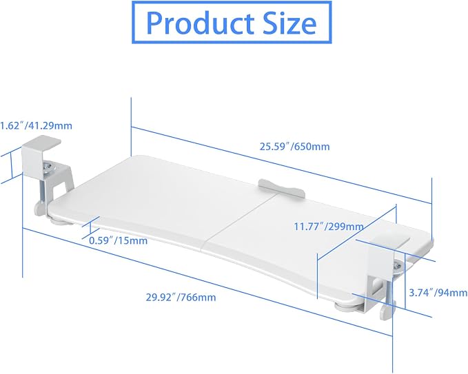 suptek Keyboard Tray Under Desk Pull Out with C Clamp Mount, Computer Keyboard & Mouse Tray, 25.6 (30 Including Clamps) x 11.8 inch Slide-Out Platform Computer Drawer for Typing, White, DSF1W
