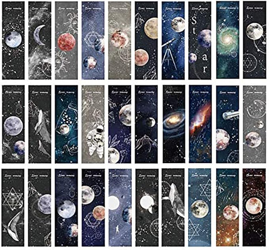 Doraking 30PCS Universal Theme Bookmarks for Book Lovers, Boxed Retro Universal Bookmarks Set(Roaming Space)