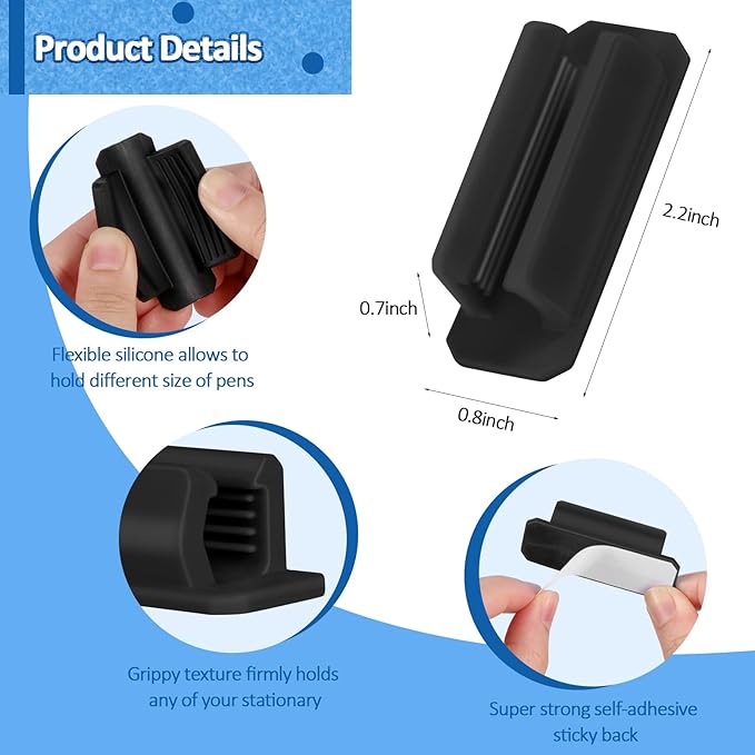 BOBOKA 10Pcs Pencil Holder for Desk, Adhesive Pen Holder for Classroom Clipboard Attachment, Silicone Pencil Holder & Marker Holder for School Office Desk Accessories, Teacher Supplies