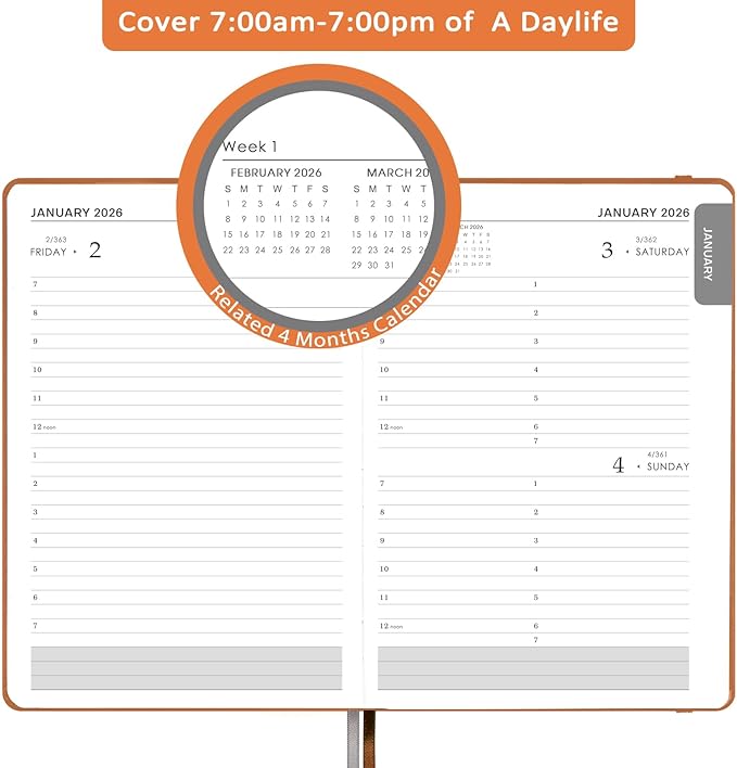2026 Appointment Book & Planner - January 2026 - December 2026, Daily Hourly Planner, 5.75" X 8.25", 60-Minute Interval, Faux Soft Leather Cover, Premium Paper, Academic Calendar with Pen Loop, Inner Pocket