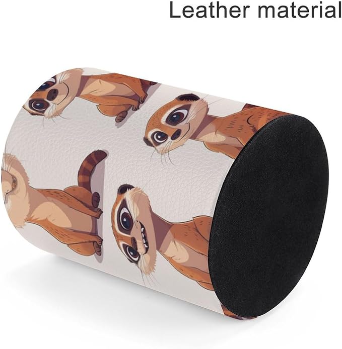 Comic Meerkat Pencil Holder Round Pen Cup Funny PU Leather Marker Holder Makeup Brush Holders Desk Accessories Workspace Organizers for Home School Office