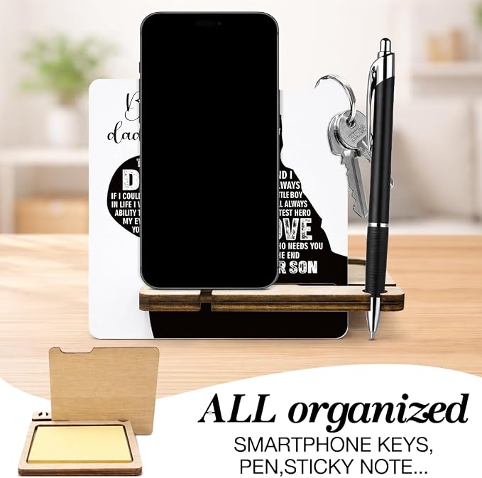 Father's Day Appreciation Gift for Dad - Multi-functional Desk Organizer - Motivational wooden Best Dad Sign for Office Desk Shelf Decor