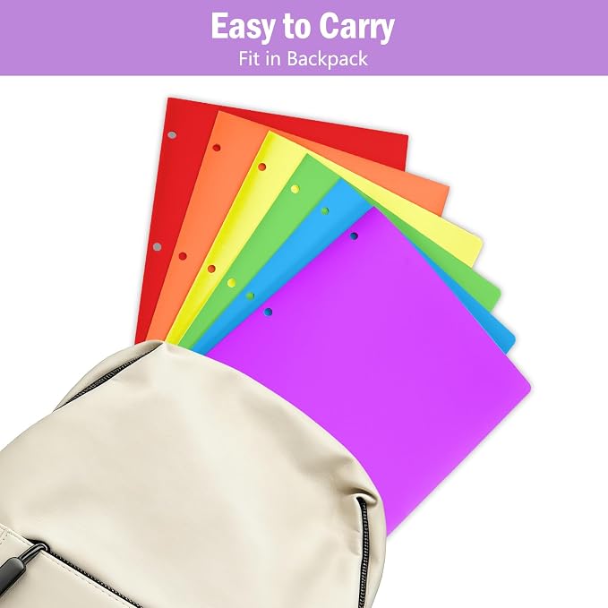 SITHON 6 Pack 2-Pocket Folder for 3-Ring Binders, Durable File Folders with Business Card Slot, Tear Resistant Folder for 8.5x11 inch Letter Size, Back to School Office Filing Supplies, Bright Colors
