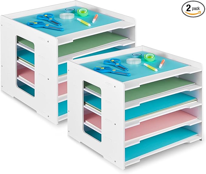 Juexica 2 Pack 5 Tier Scrapbook Paper Organizer 12.6 x 12.6 Inches File Organizer for Desk Stackable Paper Trays Holder Home Office Decorations