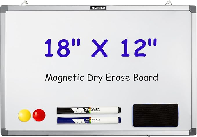 M&G Dry Erase Board Magnetic White Board for Wall, 18” x 12” Small Whiteboard with 2 Markers & 2 Magnets & 1 Eraser, Portable Whiteboard for Planning, Drawing, to Do List, Office Use