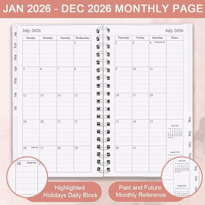 2026 Pocket Planner/Calendar - January 2026 - December 2026, A6 Weekly & Monthly Organizer Notebook & Journal to Track Goals, Easy to Organize Your Daily Life, 3.75" x 6.75", Pink