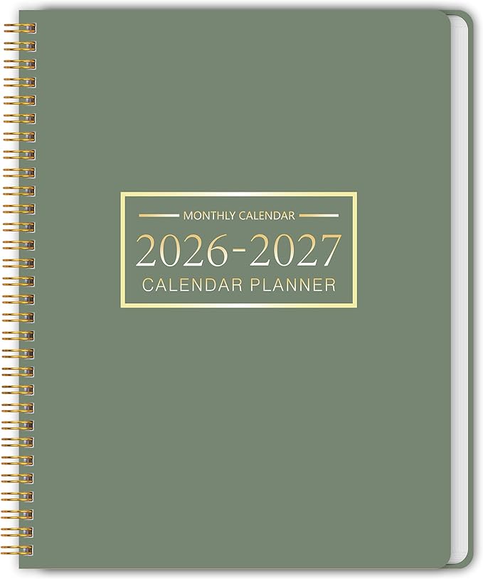 Monthly Planner Jan 2026 - Dec 2027, Calendar Planner for 24 Months, 9×11 Inch, Teacher Monthly, Waterproof PVC Cover, Spiral Bound, Time Management Calendar, Perfect for School & Office (Green)