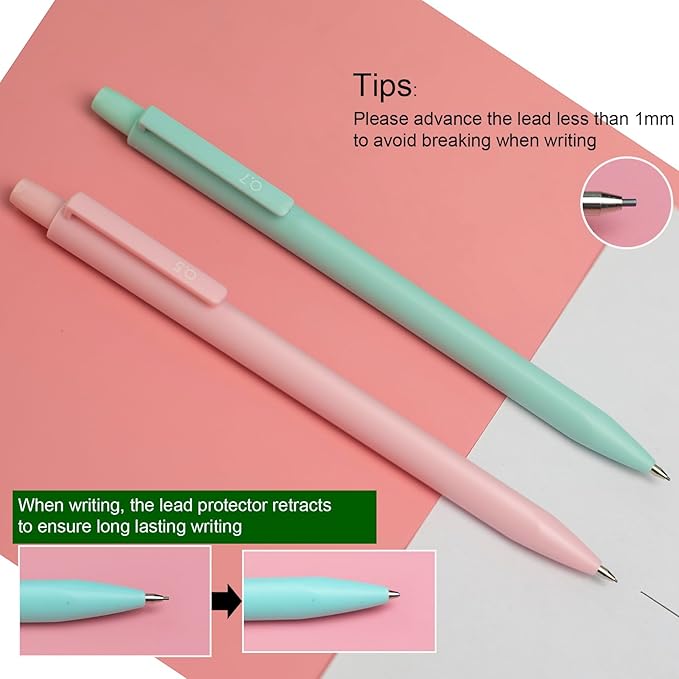 Mechanical Pencils Set 0.5mm & 0.7mm, 6 Pack with Lead Refills & Eraser, Triangular Grip, One-Piece Barrel, Pastel Colors for Writing Drafting & Sketching