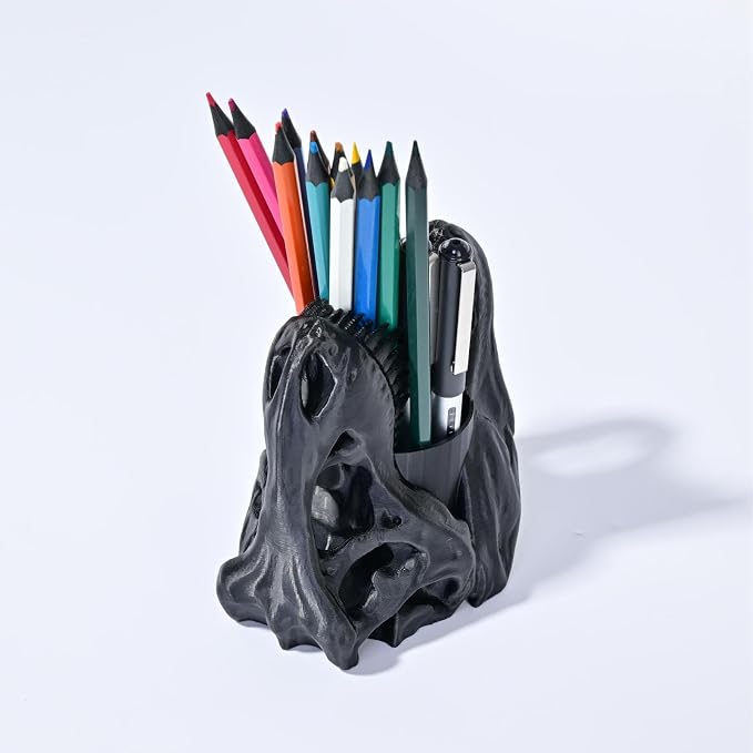 Dinosaur Pen Holder, Dinosaur Skull Figurine Pencil Holder for Office Desk Decor, Funny Easter Gifts for Men Boys Room Decor, Cool Black T-Rex Desktop Organizer