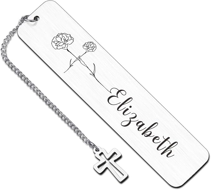 Personalized Bookmarks for Women Book Lover Birth Flower Birthday Customized Gifts for Reading Her Daughter Friends (Religious Cross Birth Flower)
