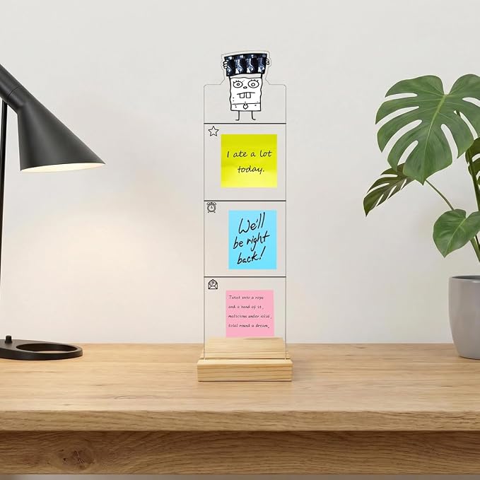 Monitor Memo Board Computer Monitor Memo Board Sticky Note Organizer MRI Acrylic Desk Accessories Removable Wooden Base Set Sticky Notes 100 Sheets 11.8×3.1 inches