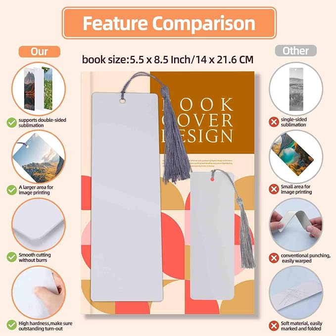 Sublimation Bookmarks Blank Aluminum 50 PCS 2X7 Inch Metal 1MM Thick Larger Bookmark for Double-Side Heat Transfer Rectangle