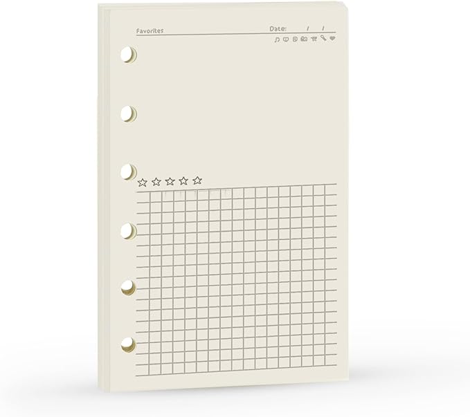 A7 Planner Refill, A7 Agenda Refill Diary Note Daily Plan Paper for Filofax,6 Hole/100gsm Paper Removable Planner Inserts 6 Rings, 4.84 x 3.23'', Harphia