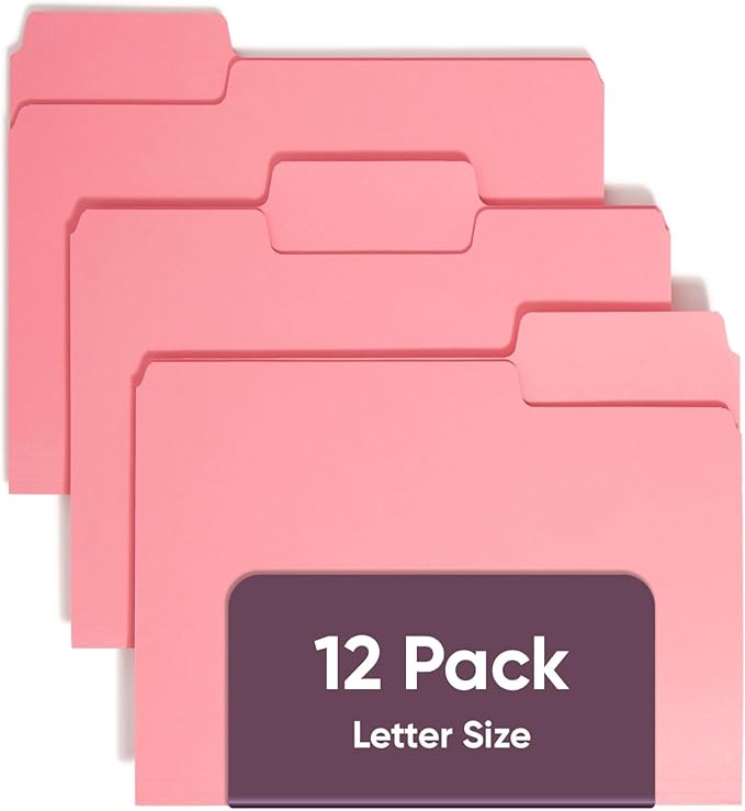 Smead SuperTab File Folders, Oversized 1/3-Cut Tab, Letter Size, Dark Pink, 12 per Pack (11819)