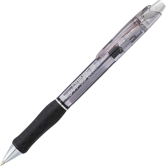 Pentel RSVP Super RT Ballpoint Pen, (0.7mm) Fine Line, Black Ink, Box of 12 (BX477-A)